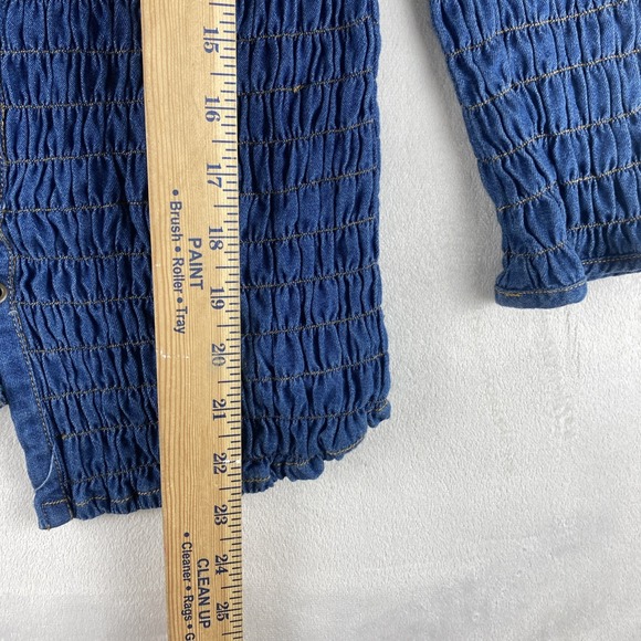 Andrew & Co Women's Blue Denim Shirred Lace up Blouse Small 3/4 Sleeve Western - Picture 5 of 8